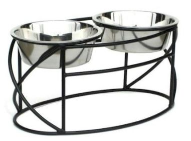 Oval Cross Double Raised Feeder - Medium/Black