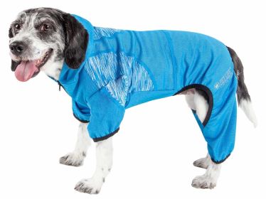 Pet Life Active 'Pawsterity' Heathered Performance 4-Way Stretch Two-Toned Full Bodied Hoodie (Color: Blue)